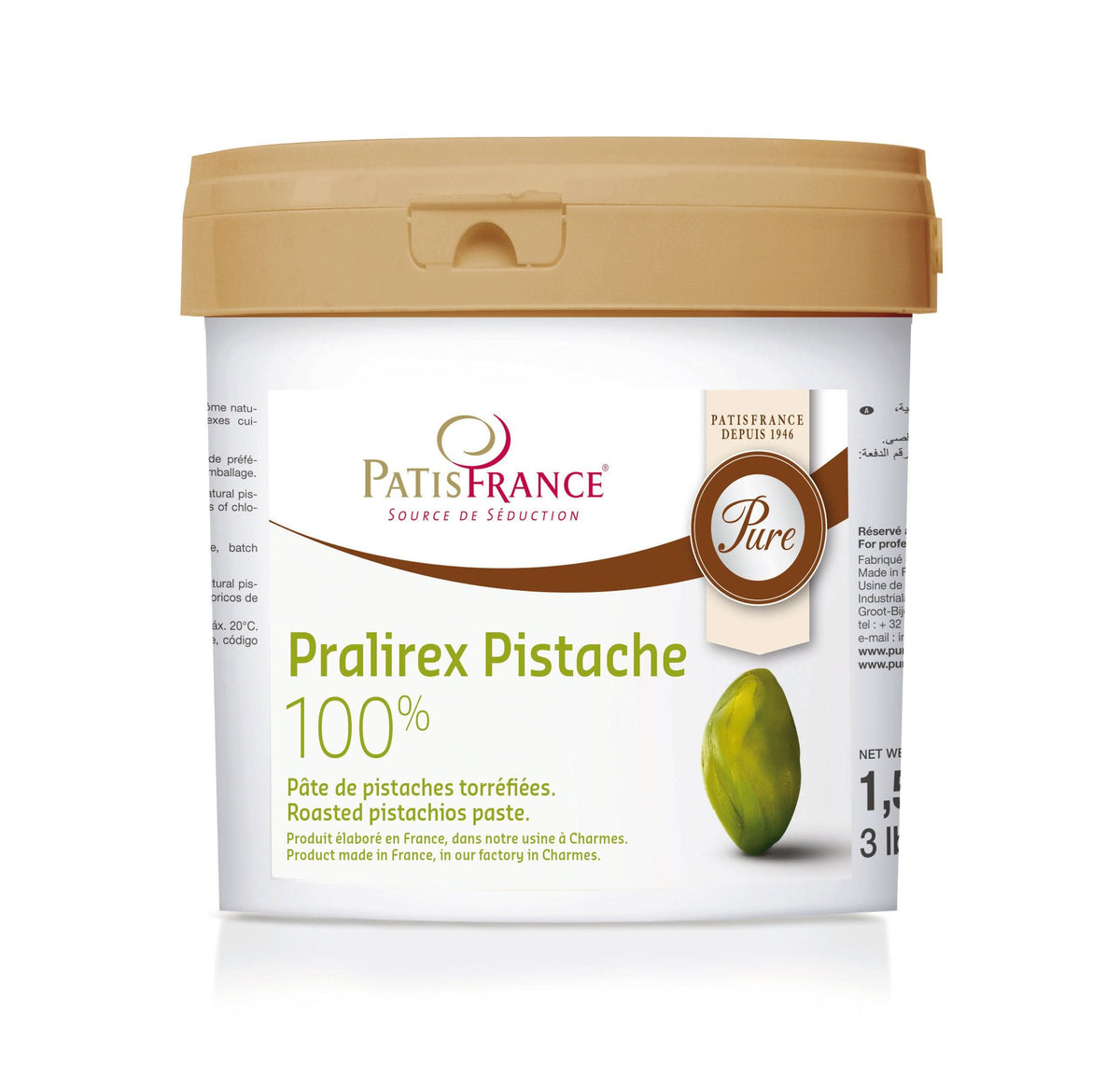 Anisana BV Notenpasta’s PatisFrance Pralirex Pistache 100% 1,5 kg PatisFrance Pralirex Pistache 100% 1,5 kg | Anisana
