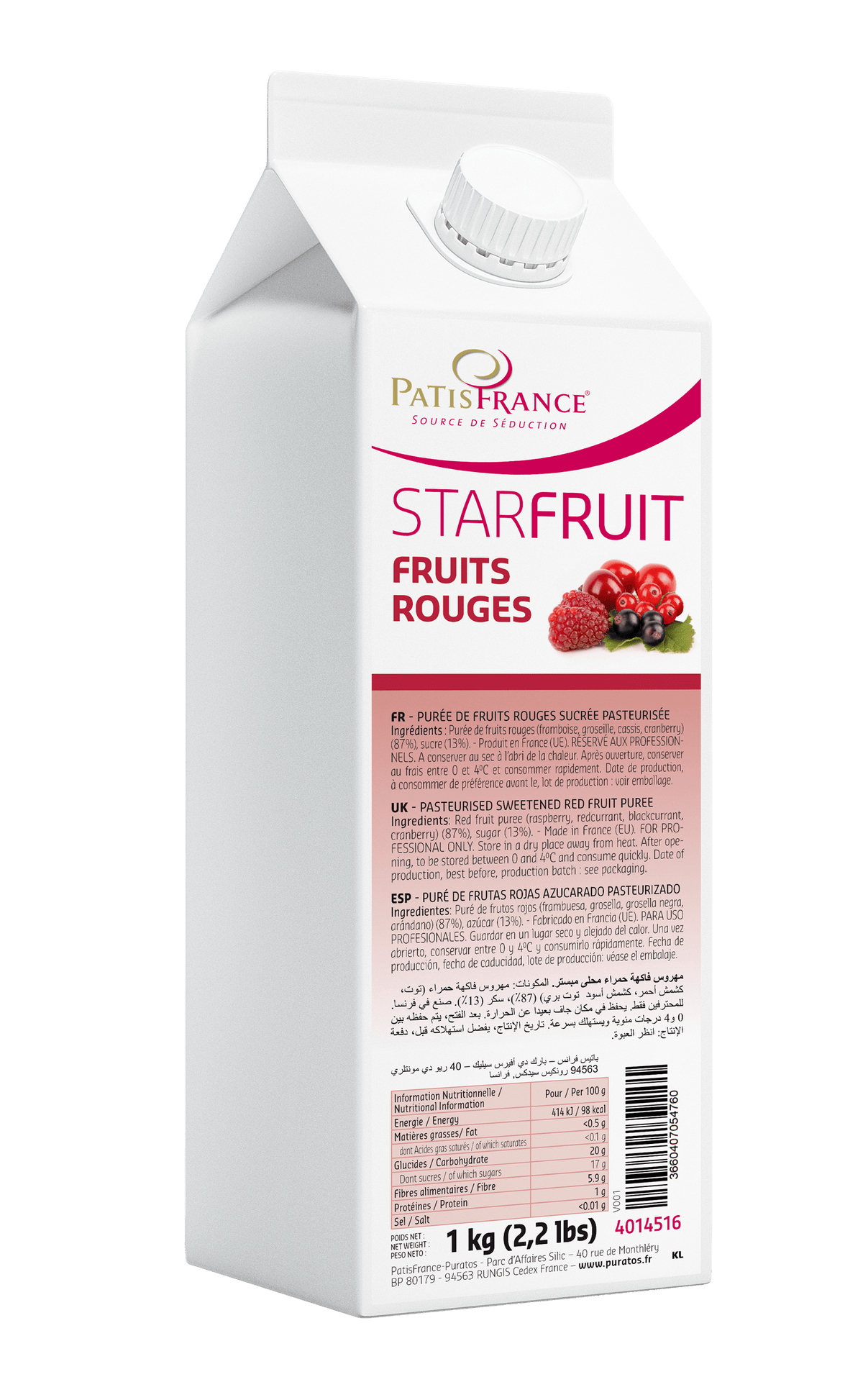 Puratos Fruitpurees 1 kg Puratos Starfruit Fruits Rouges – roodfruitpuree 1 kg Puratos Starfruit Fruits Rouges – roodfruitpuree 1 kg | Anisana